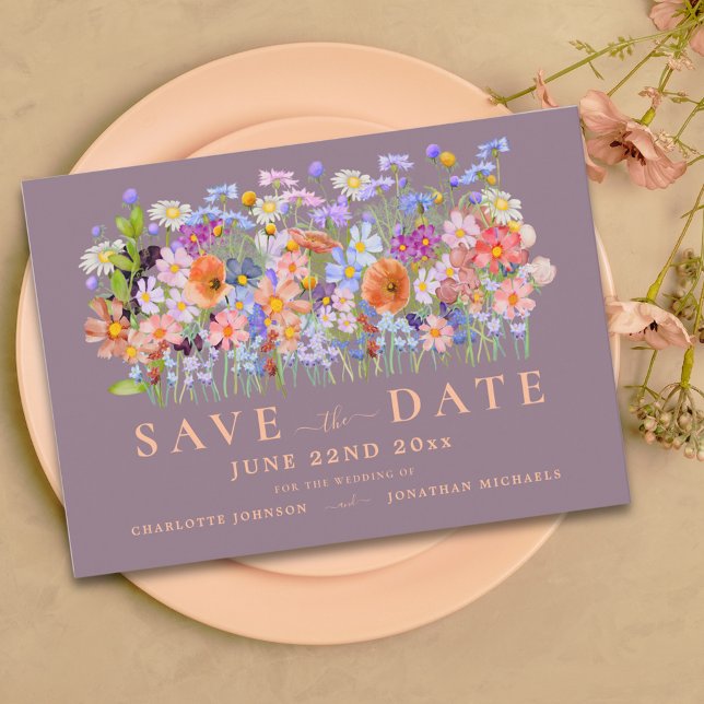 Reserve A Data Casamento de Flores Silvestres Modernas (Colorful wildflower wedding save the date invitation )