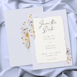 Reserve A Data Casamento de Flores Silvestres Romântico Azul Empo