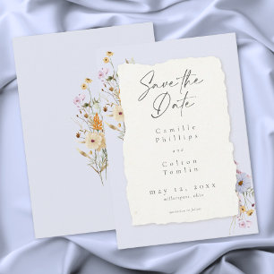 Reserve A Data Casamento de Flores Silvestres Romântico Azul Empo