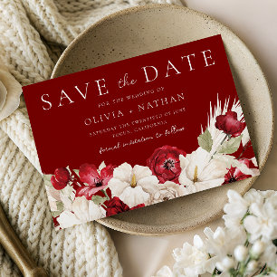 Reserve A Data Casamento de Flores Vermelhas e Brancas Românticas