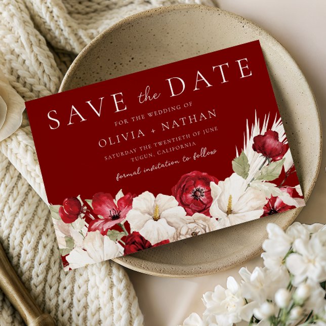 Reserve A Data Casamento de Flores Vermelhas e Brancas Românticas (Criador carregado)