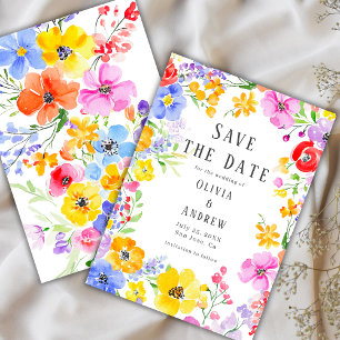 Reserve A Data Casamento de Flores Vibrantes de Aquarela na Prima