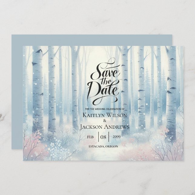 Reserve A Data Casamento de Floresta de Nascimento Azul fosco (Frente/Verso)