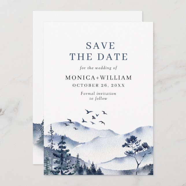 Reserve A Data Casamento de Floresta nas Montanhas Elegante de Aq (Frente/Verso)