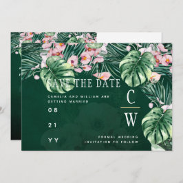 Reserve A Data Casamento de Folha Floral Rosa Verde Tropical Leah