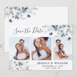 Reserve A Data Casamento de Folhagem Azul Empoeirado Elegante 3 F