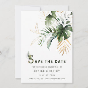 Reserve A Data Casamento de Folhagem de Aquarela Tropical Salvar 