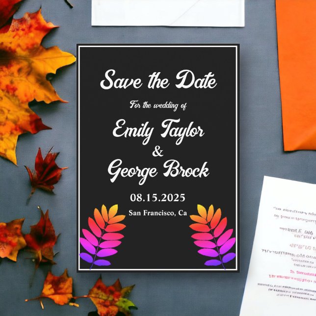 Reserve A Data Casamento De Folhas De Brilho Branco E Preto Elega (Criador carregado)