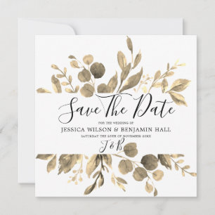 Reserve A Data Casamento de Folhas do Jardim Dourado Moderno