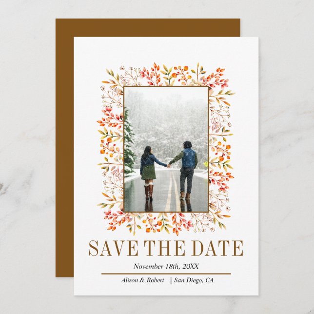 Reserve A Data Casamento de folhas e bagas (Frente/Verso)