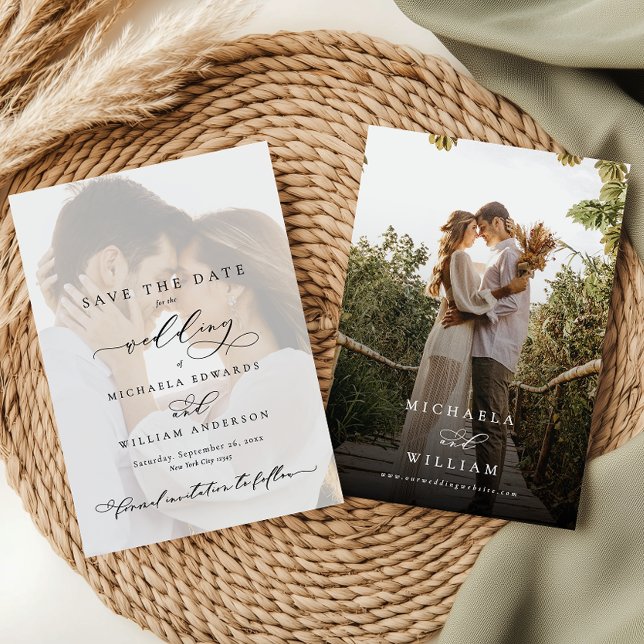 Reserve A Data Casamento de Foto 2-Foto Elegante Moderna Caligraf (Criador carregado)