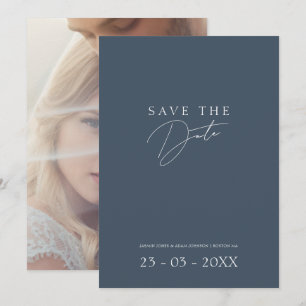 Reserve A Data Casamento de Foto Azul Ardeia com Letra Minima
