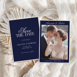 Reserve A Data Casamento de Foto Azul-Navy Elegante e Clássico