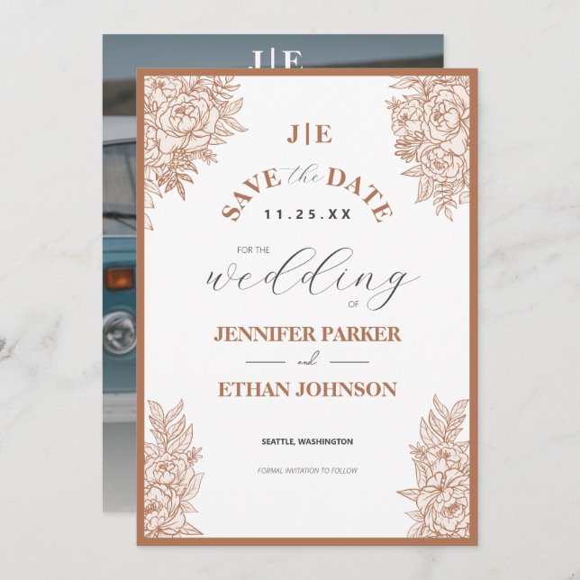 Reserve A Data Casamento de Foto Botânica Elegante Boho Peony (Frente/Verso)