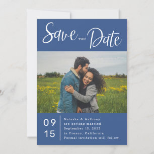 Reserve A Data Casamento de Foto Branco Azul Clássico Salvar a D
