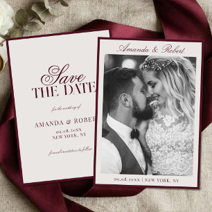 Reserve A Data Casamento de Foto Burgundy Antigo Elegante