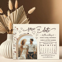Casamento de Foto & Calendário de Boho Rústico com