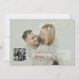 Reserve A Data Casamento de Foto Código QR Caligrafia Verde Salvi