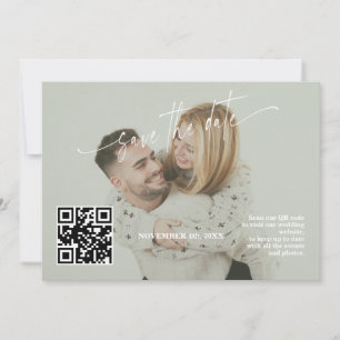 Reserve A Data Casamento de Foto Código QR Caligrafia Verde Salvi