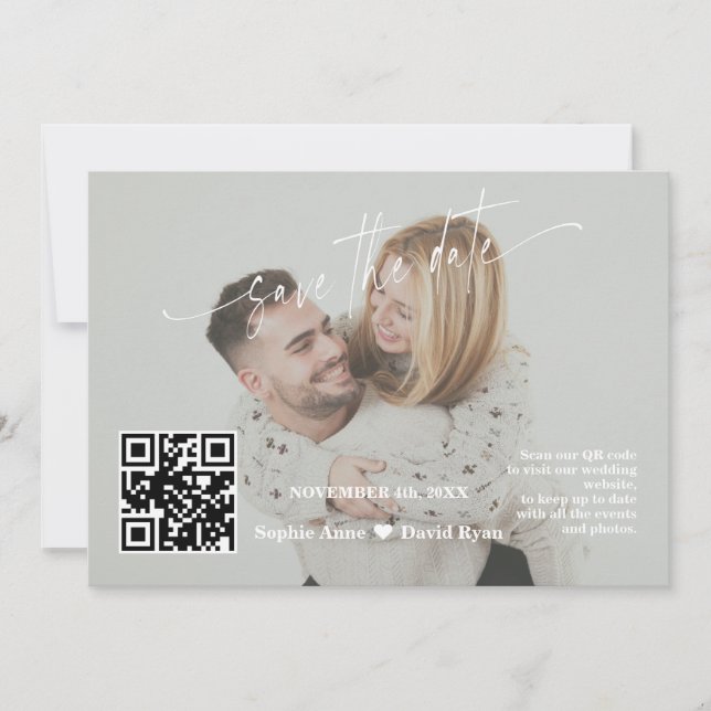 Reserve A Data Casamento de Foto Código QR de Caligrafia em Verde (Frente)