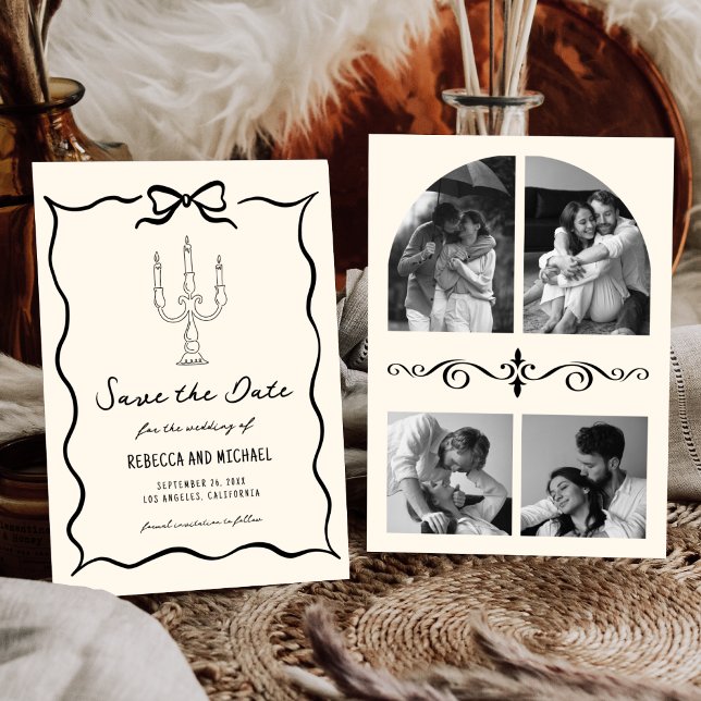 Reserve A Data Casamento de Foto com Arco Desenhado à Mão Preto e (Criador carregado)