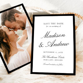 Reserve A Data Casamento de Foto com Borda Preta Moderna