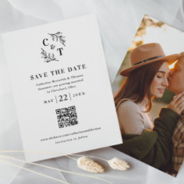Reserve A Data Casamento de Foto com Código QR de Monograma Elega