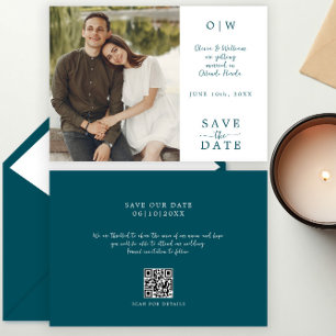 Reserve A Data Casamento de Foto com Código QR do Teal Monograma 