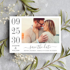 Reserve A Data Casamento de Foto com Data Numérica em Cinza Carvã