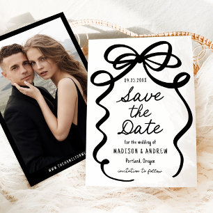 Reserve A Data Casamento de Foto com Laço Preto Moderno e Ousado