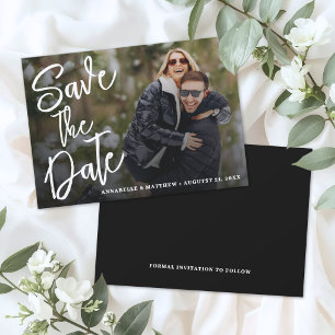 Reserve A Data Casamento de Foto com Letra de Pincel Moderna Simp