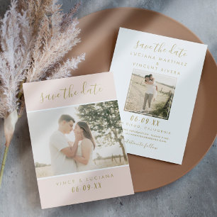 Reserve A Data Casamento de Foto com Letra Dourada Rosa Elegante