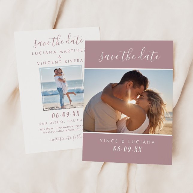 Reserve A Data Casamento de Foto com Letra Mauve Moderna (Criador carregado)