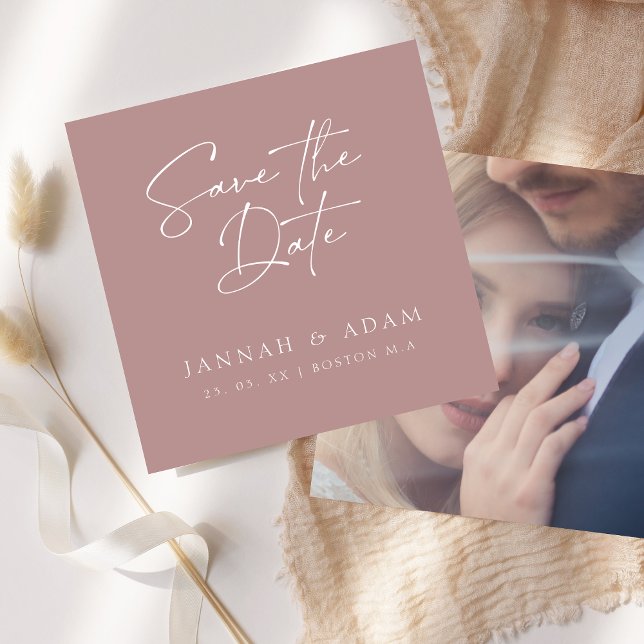 Reserve A Data Casamento de Foto com Letra Minimal Rose Gold (Criador carregado)