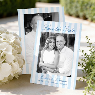 Reserve A Data Casamento de Foto com Listras Azuis Clássicas