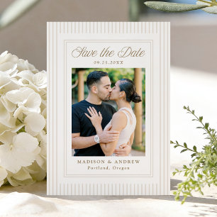 Reserve A Data Casamento de Foto com Listras Neutras Clássicas