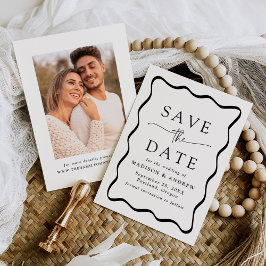 Reserve A Data Casamento de Foto com Moldura Preta Ondulada Moder