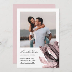 Reserve A Data Casamento de Foto com Rosa Floral Dusty Elegante