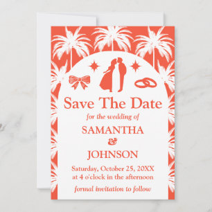 Reserve A Data Casamento de Foto da Árvore Tropical Retro Vermelh
