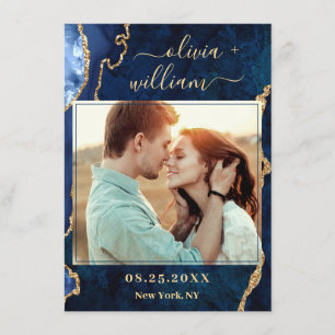 Reserve A Data Casamento de FOTO de Agato Azul Dourado moderno