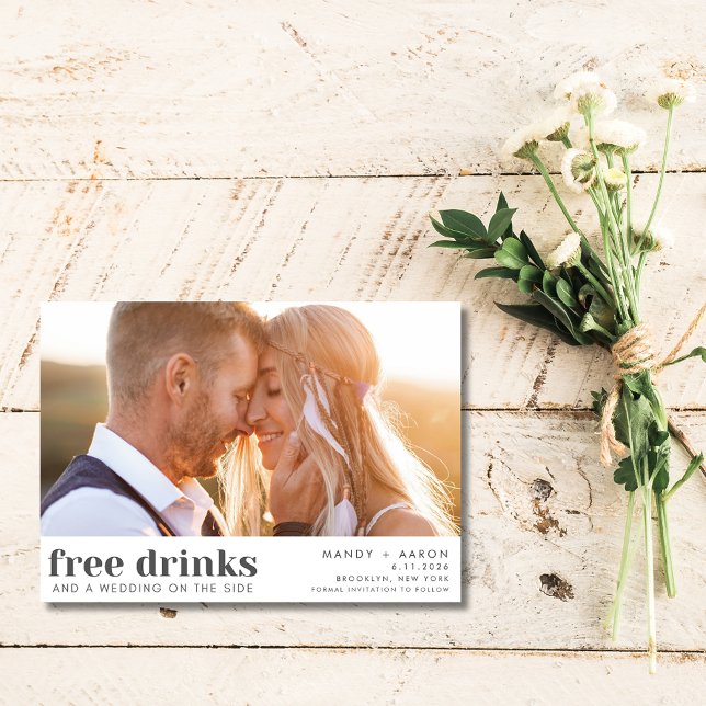 Reserve A Data Casamento de Foto de Bebidas Gratuitas Salvar a Da (Free Drinks Photo Wedding Save the Date)