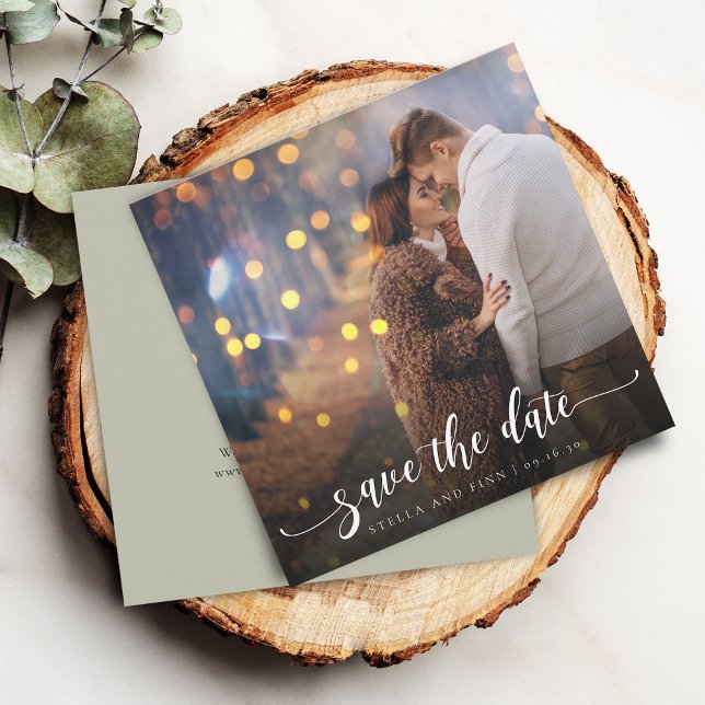 Reserve A Data Casamento de Foto de Caligrafia Moderna (Modern Calligraphy Photo Wedding Save The Date)