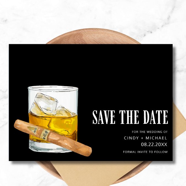Reserve A Data Casamento de Foto de Cigar Whiskey (Whiskey Cigar Photo Wedding Save The Date)