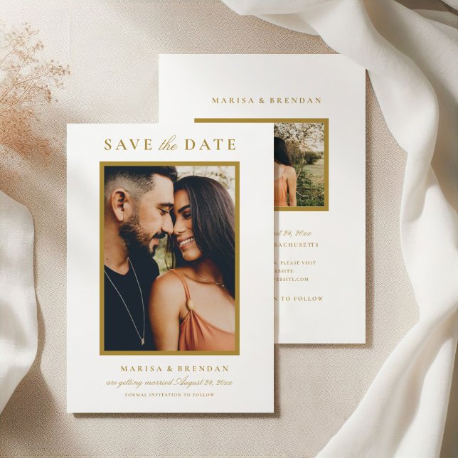 Reserve A Data Casamento de Foto de Dois Lados em Ouro Elegante (Criador carregado)