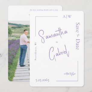 Reserve A Data Casamento de Foto de Lavanda Contemporâneo Salvar