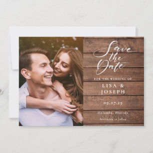 Reserve A Data Casamento de Foto de Madeira Rústica com Letra Ele