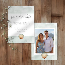 Reserve A Data Casamento de Foto de Praia Minimalista com Aquarel