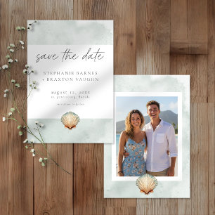 Reserve A Data Casamento de Foto de Praia Minimalista com Aquarel