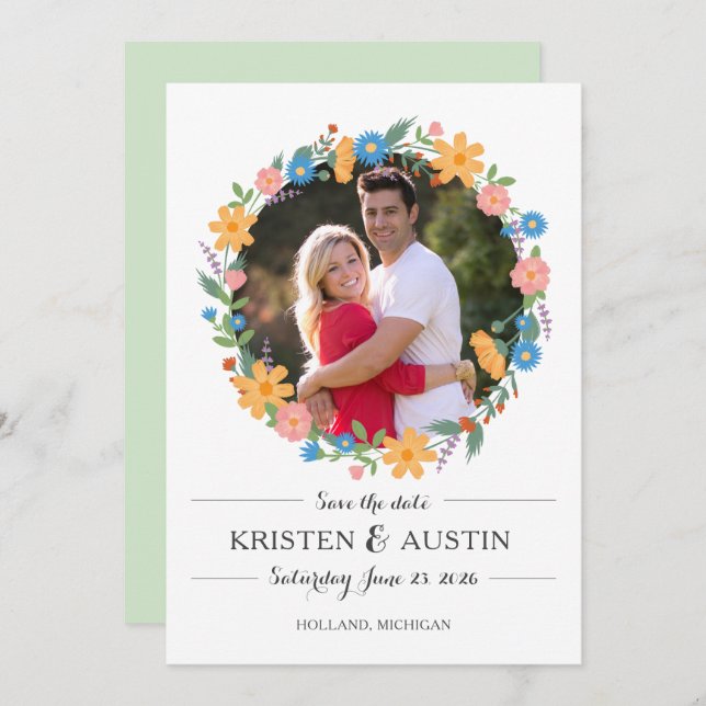 Reserve A Data Casamento de Foto de Summer Wildflower Salve a Dat (Frente/Verso)