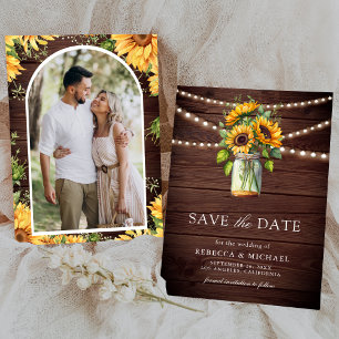 Reserve A Data Casamento de Foto de Sunflower Barn Wood Mason Jar